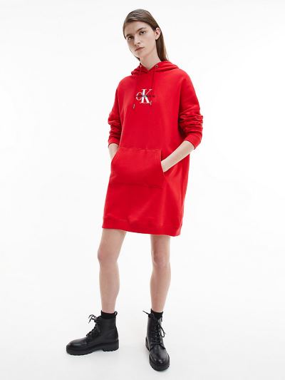 Calvin Klein Ruhák HU446776 | Calvin Klein Organic Cotton Logo Sweatshirt Női Ruha Piros